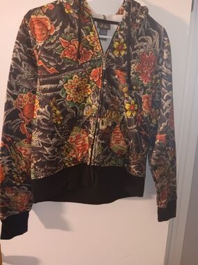 Dots Floral Metallic Bomber Jacket in Black and Orange